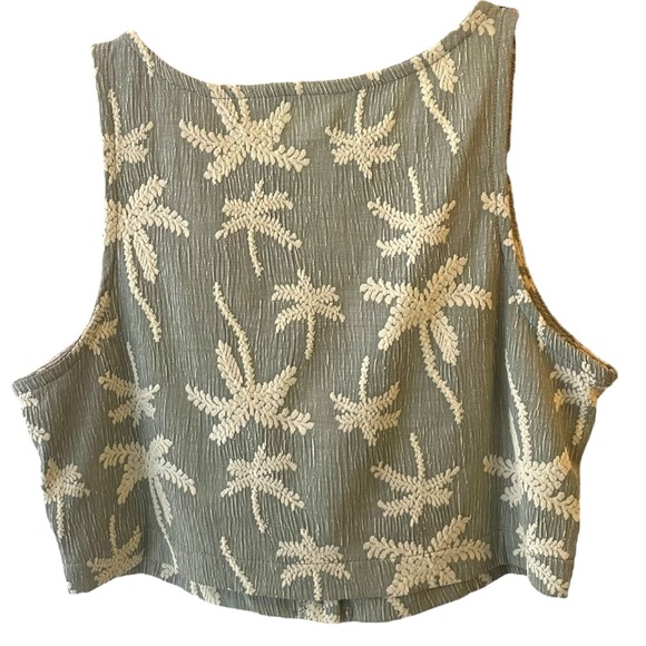 Madewell Crop Top Tank Green Palm Tree Square Neck Jacquard - Picture 3 of 7